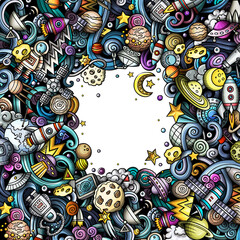 Outer Space detailed cartoon border illustration