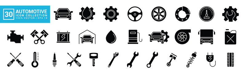 Obraz premium Collection of automotive icons, car, machine, garage, service tools, editable and resizable vector EPS 10