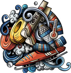 Winter sports detailed cartoon illustration