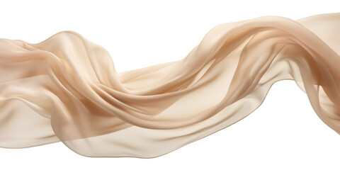 Beige silk fabric floating isolated on white background - obrazy, fototapety, plakaty