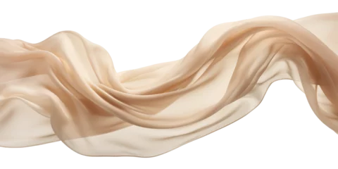 Fototapeten Beige silk fabric floating isolated on white background © Luckygraphics