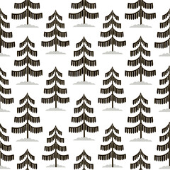 Obraz premium Christmas tree seamless pattern. Winter forest hand drawn graphic Noel print, New year holidays decoration, black and white background with fir tree, wallpaper, wrapping paper design, gift wrap