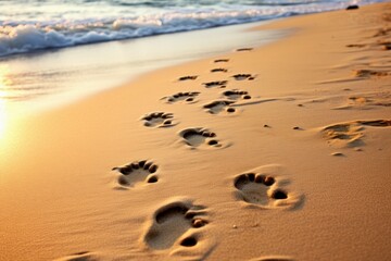 Sandy Dog beach footprints. Travel top holiday. Generate Ai - obrazy, fototapety, plakaty