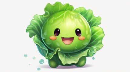 cartoon lettuce vegetable by kee keon zhi on a white.Generative AI