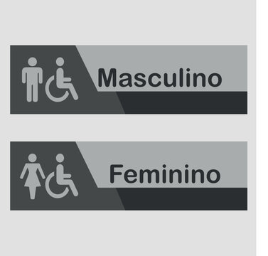 Placa para Banheiros Masculinos, Femininos e Deficientes. Arte executiva dispon&iacute;vel em tr&ecirc;s tons de cinza.