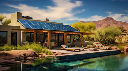 Fototapeta na wymiar Adobe house in the desert with solar panels