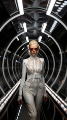 Top model white albinos transgender walk the runway fashion show. AI Generative