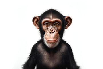  A symmetrical chimp portrait on an isolated empty white background - Generative AI