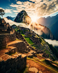 Machu Picchu mit aufgehender Sonne - obrazy, fototapety, plakaty