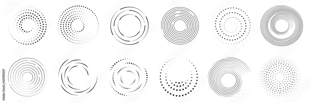 Poster speed line halftone round graphics elements collection