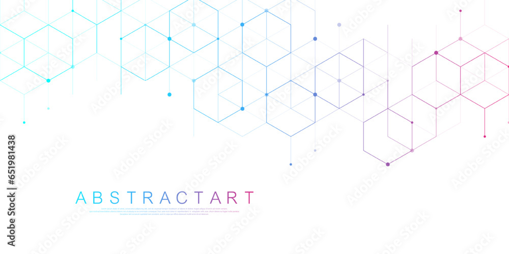 Aufkleber Modern technology vector illustration with square grid. Technology banner template cubes texture. Digital geometric abstraction with lines and dots