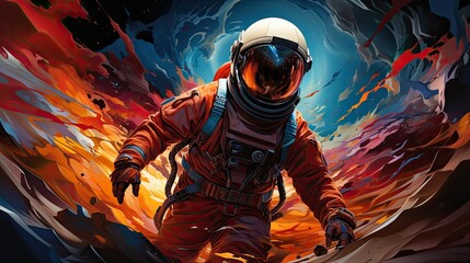 Astronaut in space coming out of a time machine. Generative AI - obrazy, fototapety, plakaty