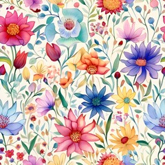 Fototapeta na wymiar Soft and charming watercolor pastel flower pattern, ideal for your creative projects 
