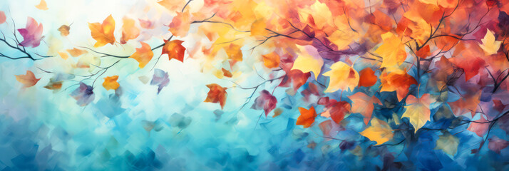 Colorful autumn leaves as panorama background wallpaper