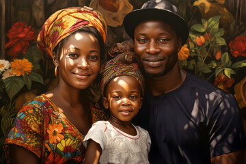 Young Haitian family with daughter - obrazy, fototapety, plakaty
