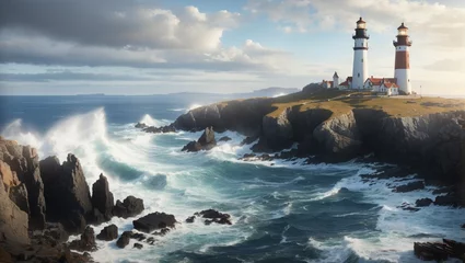 Tuinposter beautiful view of lighthouse on the coast of island country  © Bhatti arts