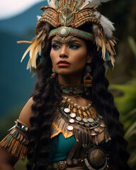 Frau in traditioneller Kleidung am Machu Picchu in Peru
 - obrazy, fototapety, plakaty