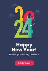 2024. Happy new year. Happy new year 2024 poster. Minimalistic new year vector trendy backgrounds for branding, banner, cover, card, story. New year wish poster for social media. Colourful Numbers