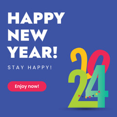 2024. Happy New year 2024 colourful announcement post. happy new year 2024. 2024 Happy New Year logo text design for social media post. Minimalistic new year trendy background. 2025.
