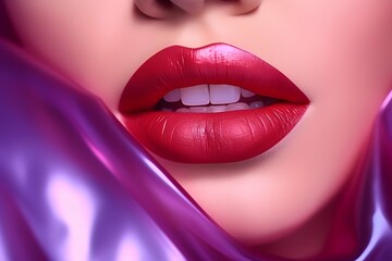 Beautiful plump bright lips - obrazy, fototapety, plakaty
