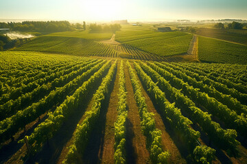 Vineyards with ripe grape at sunset in autumn harvest. AI Generative - obrazy, fototapety, plakaty