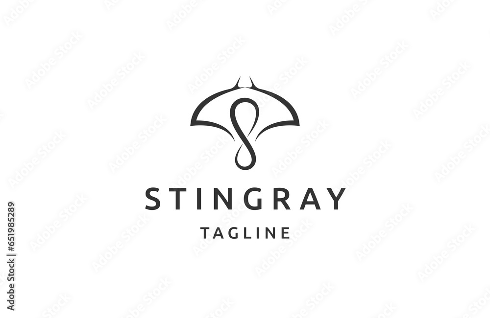 Poster stingray infinity with line art style logo design template flat vector