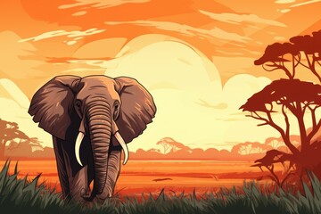 Gentle Elephant african savanna. Trunk animal nature. Generate Ai