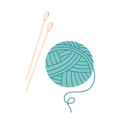 Ball of wool yarn with knitting needles. Knitting, needlework, hobbies. Wool threads. Vector illustration in flat style