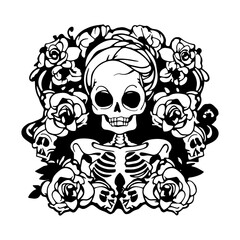 woman's skull with beautiful floral background.