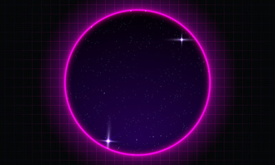 Synthwave vaporwave retrowave cyber background with copy space, laser grid, starry sky, blue and purple glows with smoke and particles. Design for poster, cover, wallpaper, web, banner, etc.	