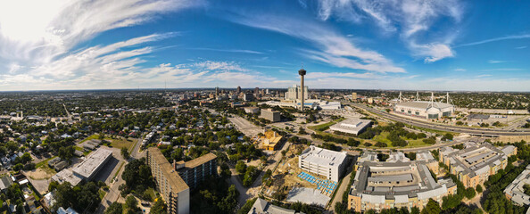 Downtown San Antonio on a Perfect Day: 180 Degree Aerial Panorama