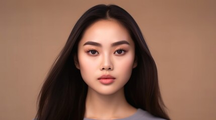 Beautiful young asian woman natural make up on white background, AI generated
