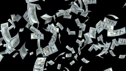 Flying and falling dollar bills - 3d render with alpha channel.