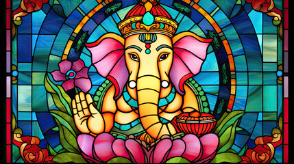 Ganesha stained glass window.