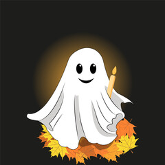 Little scary ghost, Halloween card