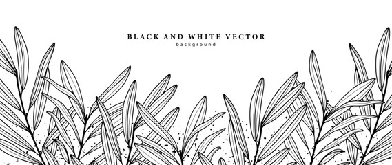Black and white botanical background with small branches.
