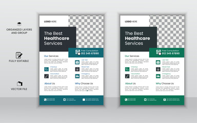Corporate healthcare and medical flyer design layout template,