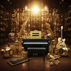 A shiny golden bars with Gibson guitars - obrazy, fototapety, plakaty