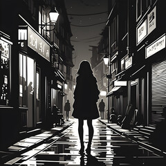 A silhouette of a girl at night, generated by AI

