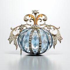 Art deco gold diamond and aquamarine brooch or pin in the shape of a Halloween pumpkin. Isolated on white background. Generative AI.
 - obrazy, fototapety, plakaty