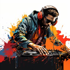 DJ in headphones at the mixing console