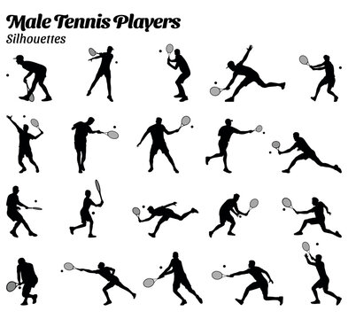 Men's tennis tournament silhouette vector set