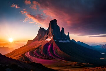 Naklejka premium beautiful view of sunset in the mountains