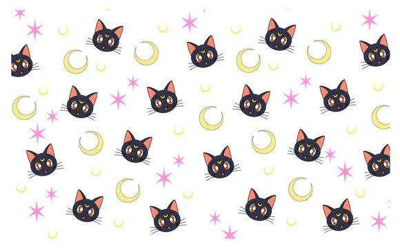 Seamless pattern with stars, black cat from moon, diseño animado de los colores forma un conjunto de patrones sin fisuras. diseño vectorial para papel, cubierta, tela, decoración i