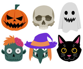 doodle halloween character face, halloween vector decor