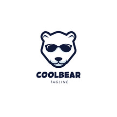 Hexagon polar bear head with sunglasses,Modern Cartoon cool polar bear mascot Logo Symbol Design Template Flat Style Vector,Stylish cool polar bear Logo with sunglasses