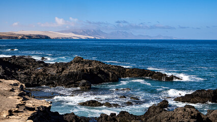 Fototapeta na wymiar View with the sea at Fuerteventura in Spain