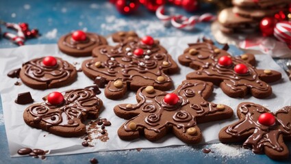 Christmas gingerbread cookies and chocolate