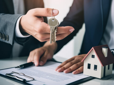 Real estate agent holding house keys