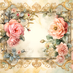 vintage frame,rose,flower,frame,love,card,pink,floral,leaf,vector ,Ai generated	